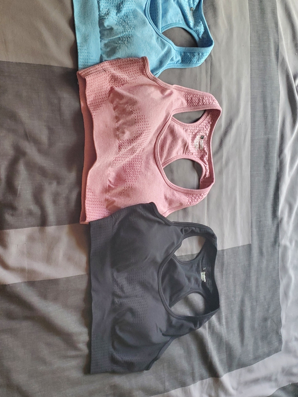 Generic Size Large Stretchy Razerback Sports Bra 3 Count Black Blue Pink